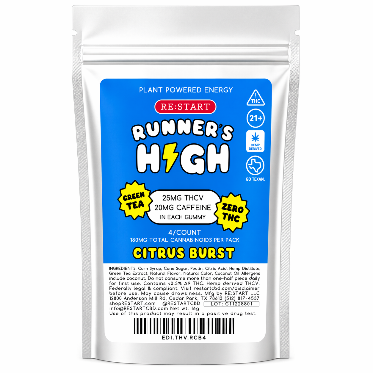 Runner's High Energy Gummies THCV + Green Tea (Citrus) / 4-ct